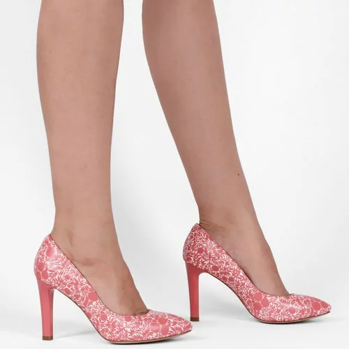 Pantofi din piele naturala cu imprimeu floral roz cu alb Vico