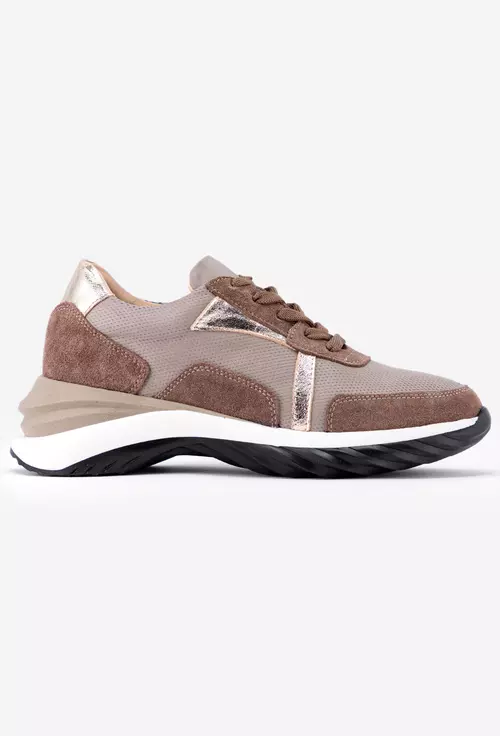 Pantofi din piele taupe cu detalii aurii