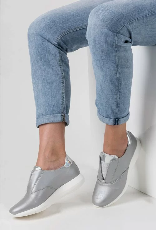Pantofi gri cu argintiu din piele naturala Rufus