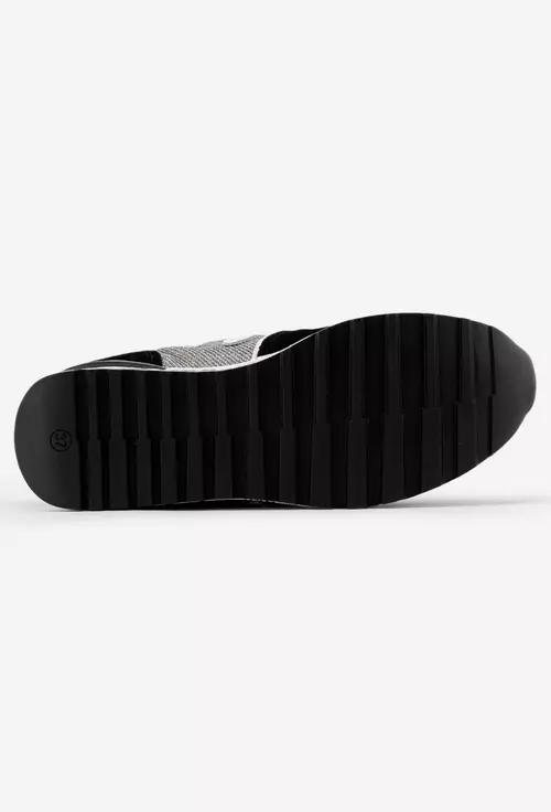 Pantofi KeepCalm negri cu auriu din piele si material
