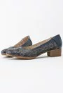Pantofi navy din piele naturala cu model floral Eris