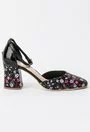 Pantofi negri cu model floral din piele naturala Cezane