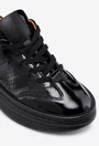 Pantofi negri din piele cu detalii piele lacuita