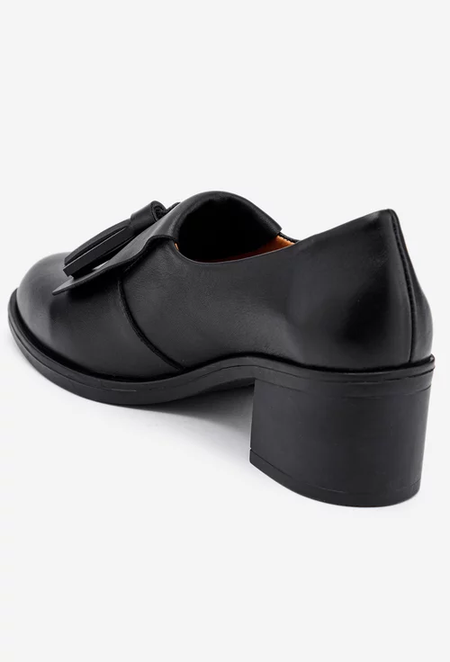 Pantofi negri din piele cu model canaf