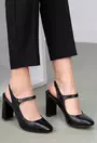 Pantofi negri din piele naturala cu bareta
