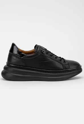 Pantofi negri din piele naturala cu siret elastic