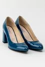 Pantofi office albastri din piele naturala lacuita Lady