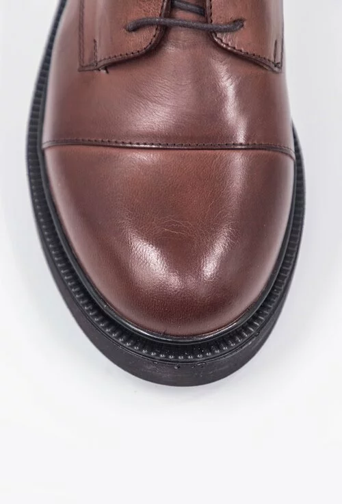 Pantofi office maro din piele naturala cu siret
