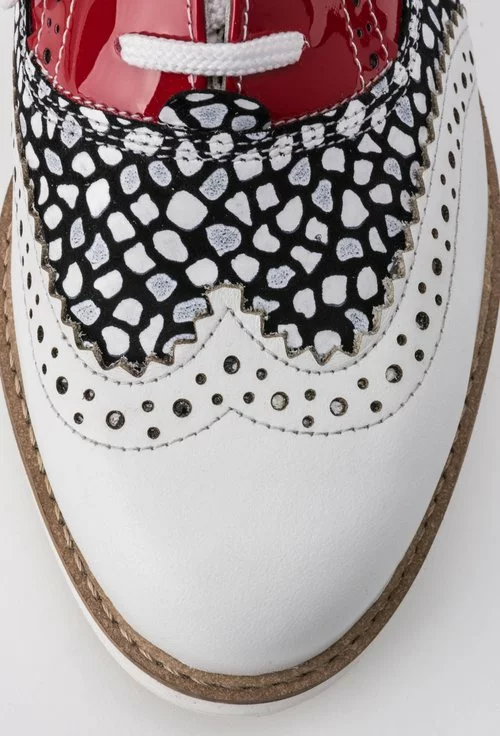 Pantofi Oxford alb cu negru si rosu din piele naturala Izzie