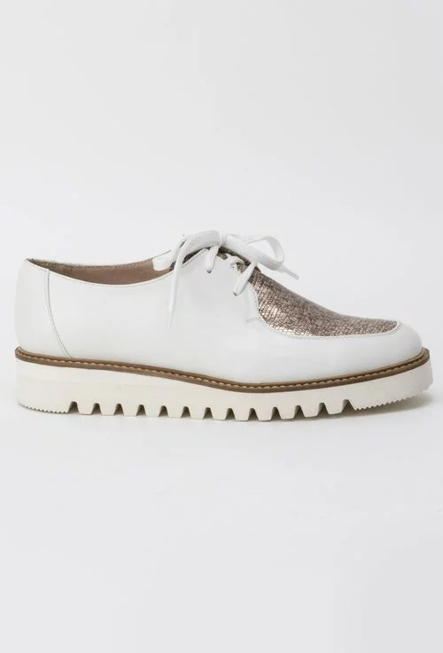Pantofi Oxford albi in combinatie cu bronz din piele naturala Donna
