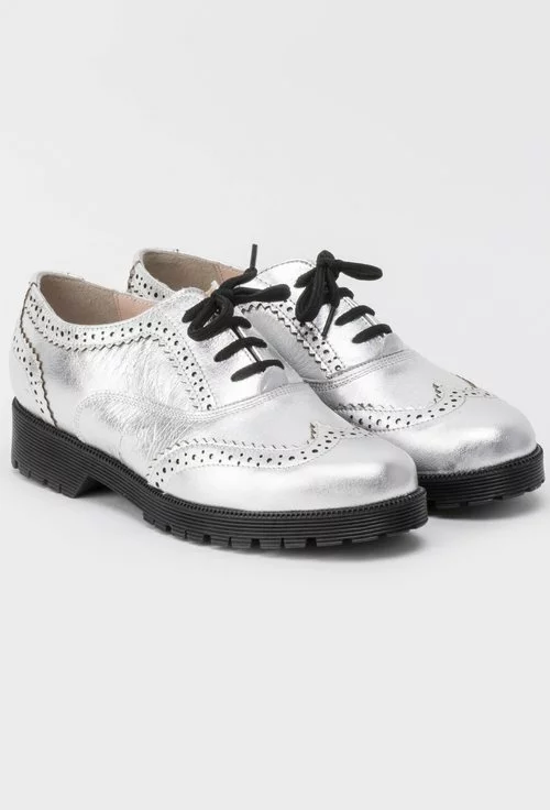 Pantofi Oxford argintii din piele naturala Gladis