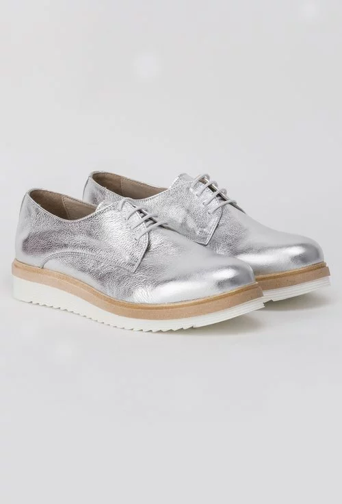 Pantofi Oxford argintii din piele naturala Jenifer