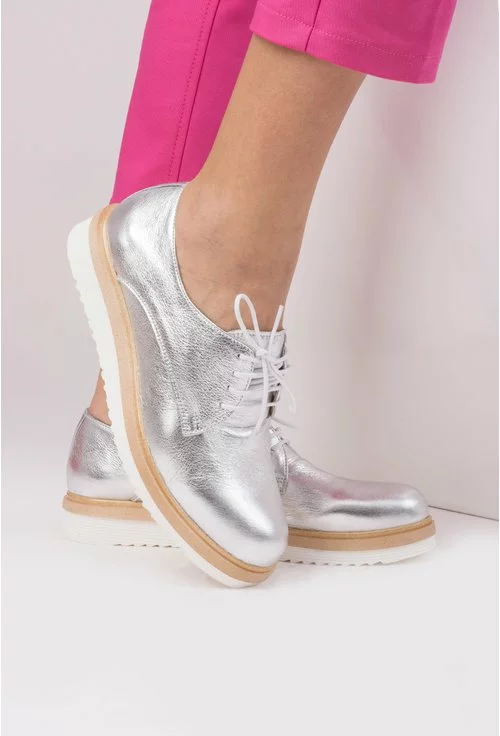 Pantofi Oxford argintii din piele naturala Jenifer