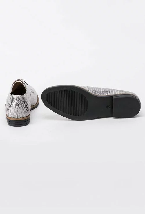 Pantofi Oxford argintii din piele naturala Selena