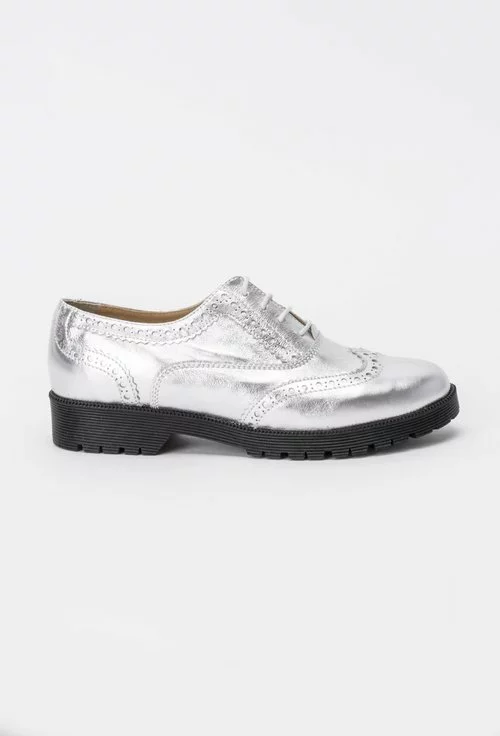Pantofi Oxford argintii din piele naturala Silvio