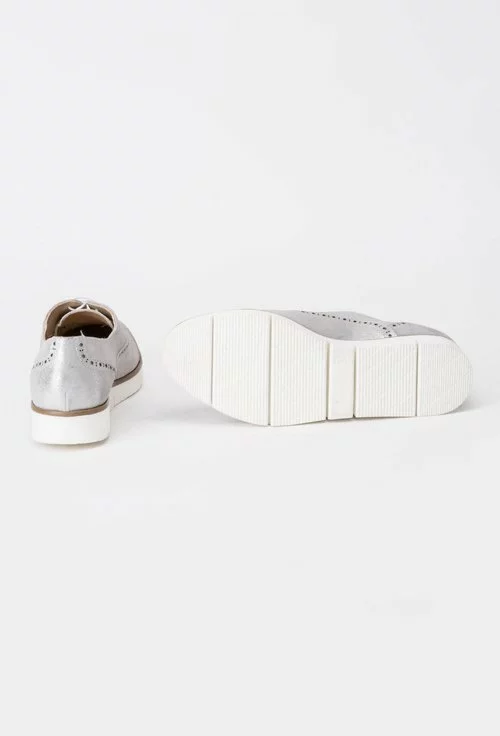 Pantofi Oxford argintii din piele naturala Vidya