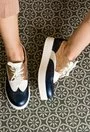 Pantofi Oxford bleumarin cu alb si rose gold din piele naturala Jollie