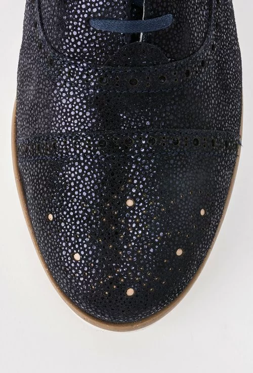 Pantofi Oxford bleumarin metalizat din piele naturala Mona