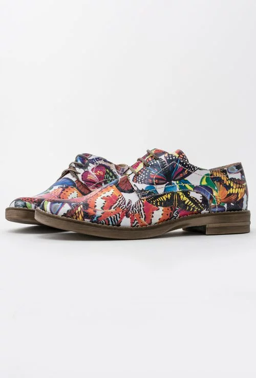 Pantofi Oxford din piele naturala cu imprimeu cu fluturi multicolori Butterfly