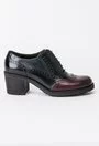 Pantofi Oxford cu toc, negru cu bordo si bleumarin Loria