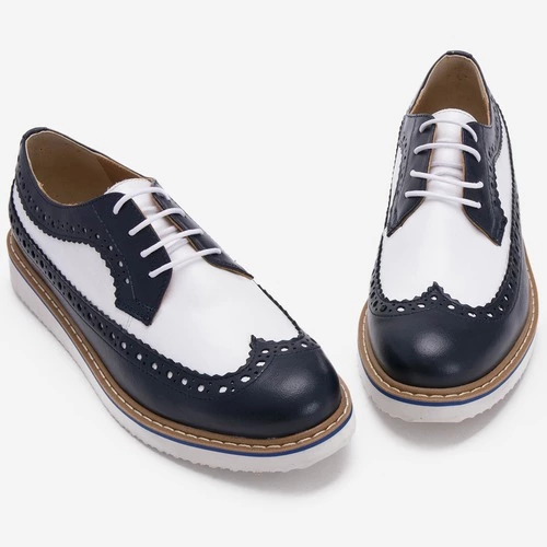 Pantofi Oxford din piele naturala albi cu navy Kinley