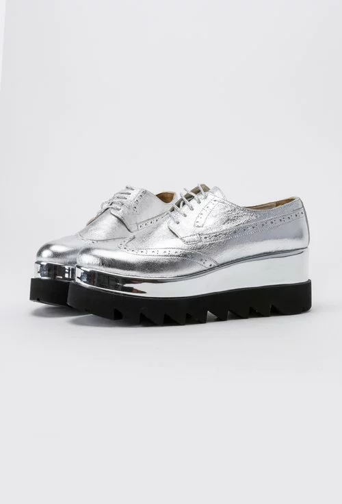Pantofi Oxford din piele naturala argintii Galateea