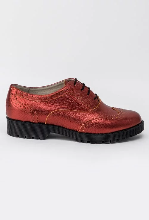 Pantofi Oxford din piele naturala rosu metalizat Letitia