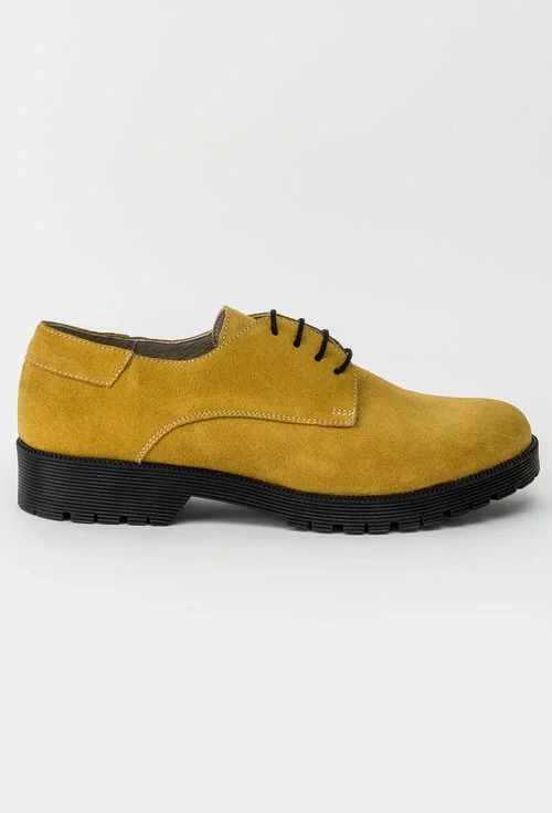 Pantofi Oxford galben mustar din piele naturala intoarsa Marga