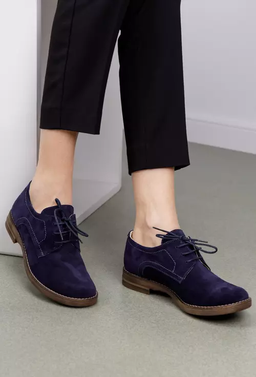 Pantofi Oxford bleumarin din piele naturala intoarsa