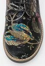 Pantofi Oxford negri cu model floral multicolor din piele naturala Sara