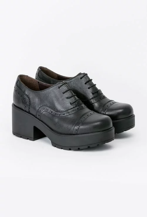 Pantofi Oxford negri cu toc din piele naturala Claire