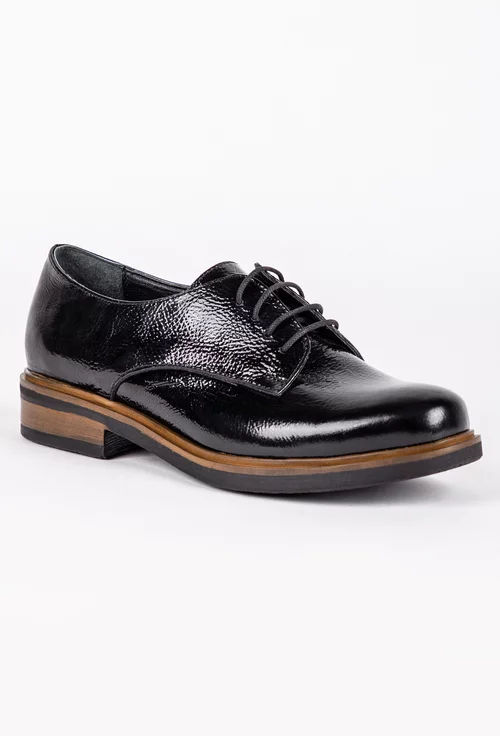 Pantofi Oxford negri din piele naturala lacuita