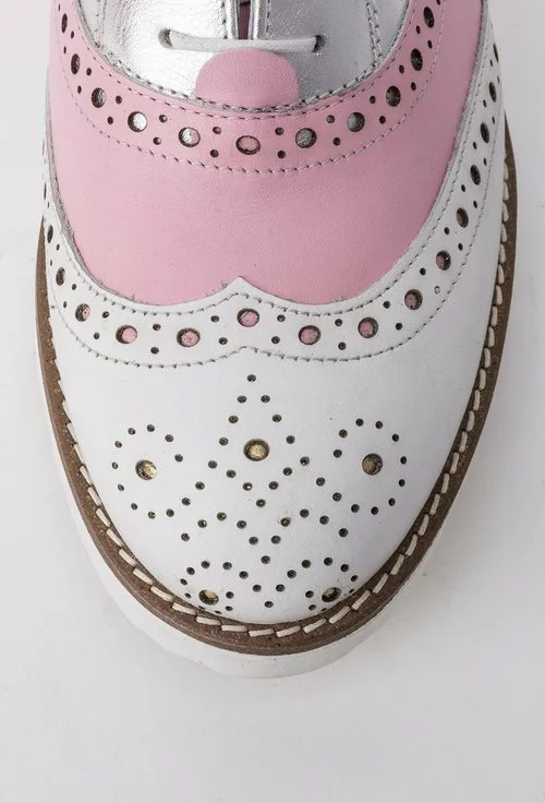 Pantofi Oxford alb cu argintiu si roz din piele naturala Reigna