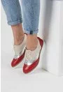 Pantofi Oxford rosii cu argintiu si crem din piele naturala Regine