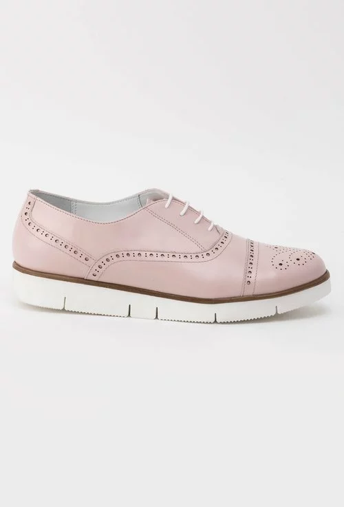 Pantofi Oxford roz pudra din piele naturala Mona