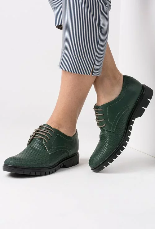 Pantofi Oxford verde inchis din piele naturala Marissa