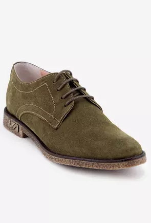 Pantofi Oxford verzi din piele intoarsa