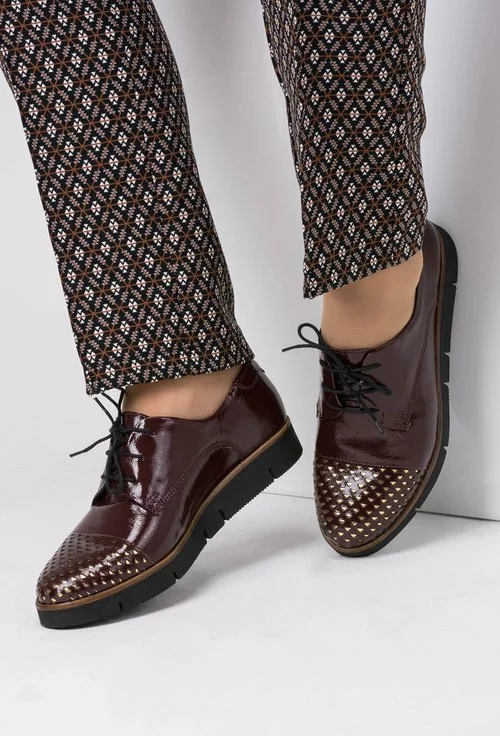 Pantofi Oxford visinii din piele naturala lucioasa Iliona