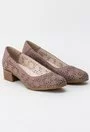 Pantofi rose inchis din piele naturala cu model floral Eris