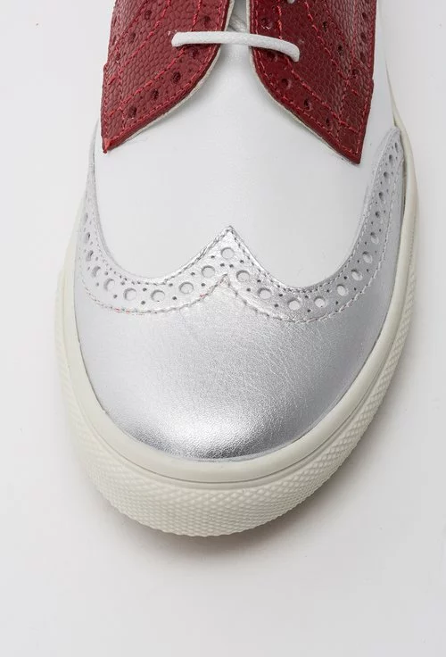 Pantofi rosii cu model alb si argintiu din piele naturala Rojo
