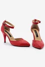 Pantofi rosii din piele cu toc si bareta