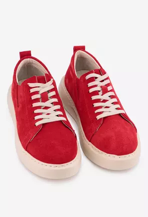 Pantofi rosii din piele intoarsa cu siret