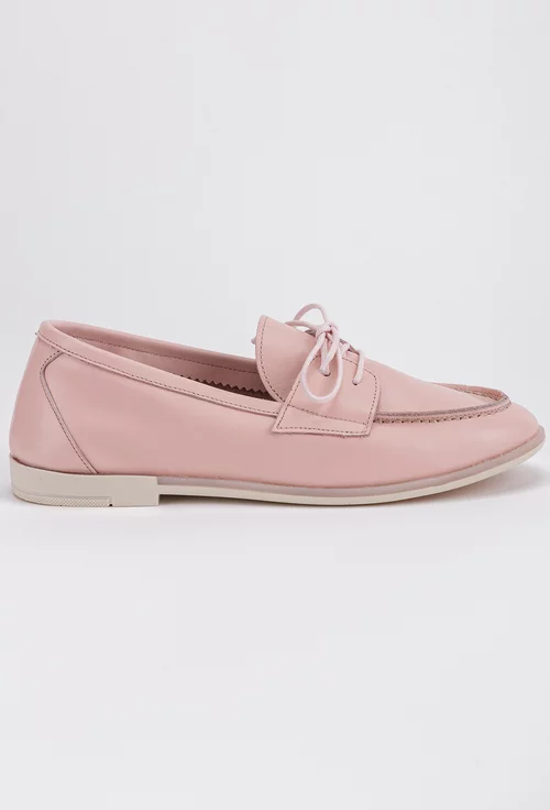 Pantofi roz confectionati din piele cu siret