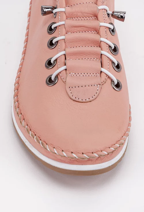 Pantofi roz din piele cu model cusatura
