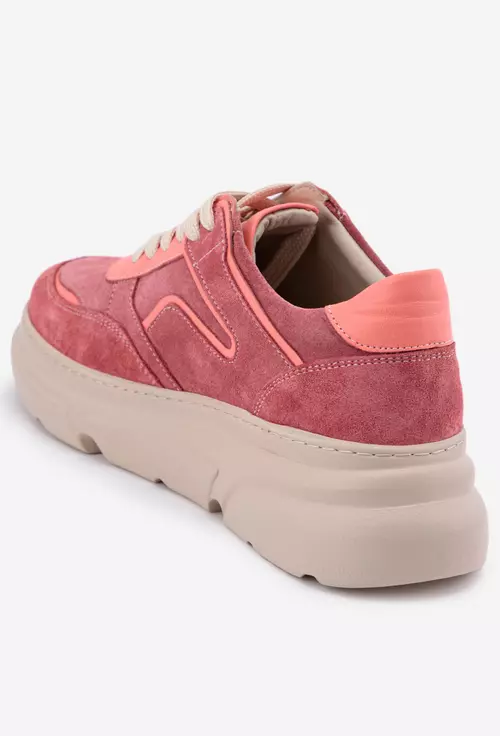 Pantofi roz din piele intoarsa cu detalii roz
