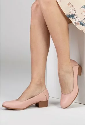Pantofi roz din piele naturală cu toc maro