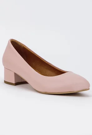 Pantofi roz din piele naturala cu toc mic