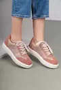 Pantofi roz pudra din piele cu aspect perforat