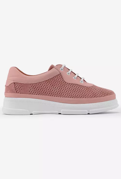 Pantofi roz pudra din piele cu perforatii