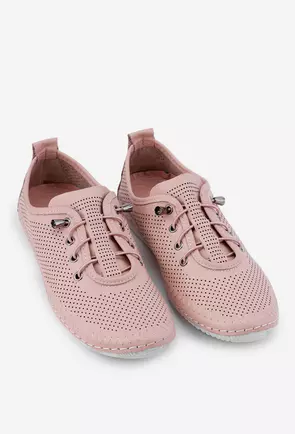 Pantofi roz pudra din piele cu perforatii
